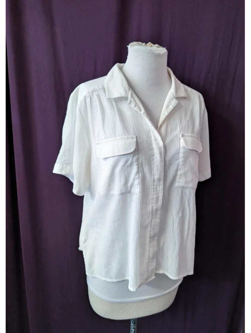 Vintage 80s White Textured Cotton Shirt M
